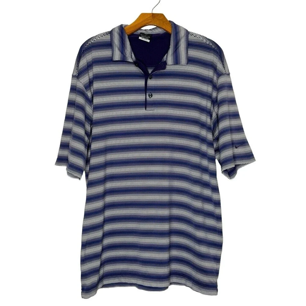 Nike Polo Shirt Mens Sz Large Multicolor Striped Dri Fit Golf Collared Pullover